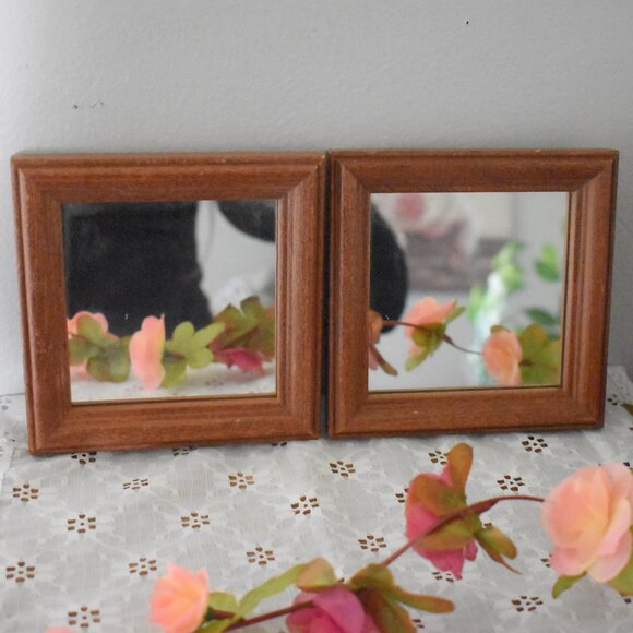Vintage Small Wood Frame Mirror Set - Country Cottage Farmhouse Home Decor - Picture 6 of 7